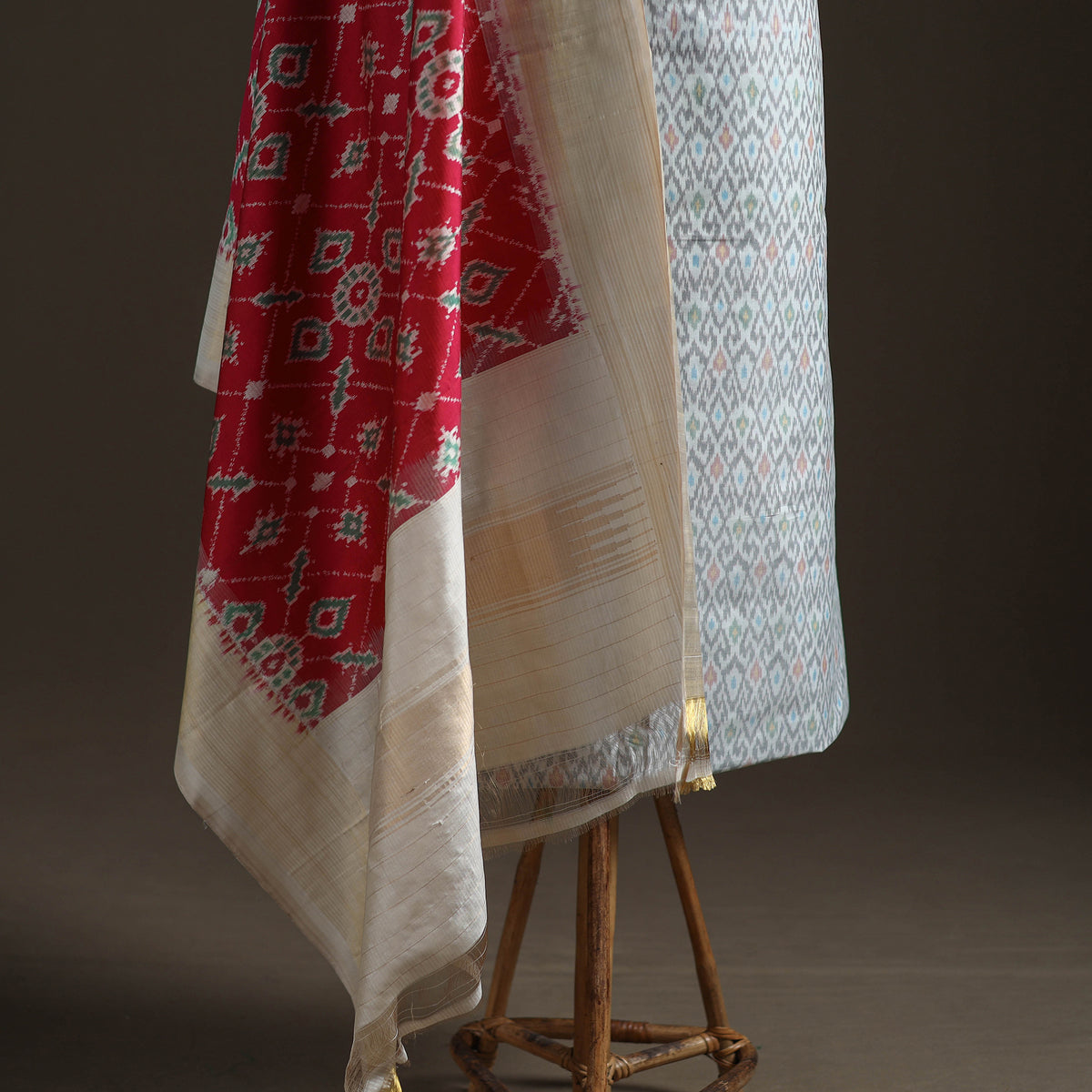 Pochampally Ikat Handloom Sico Unstitched Dress Material: Kurta with Mulberry Silk Dupatta 38
