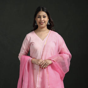 Plain Slub Cotton Hand Embroidered Suit Set with Dupatta for women 07