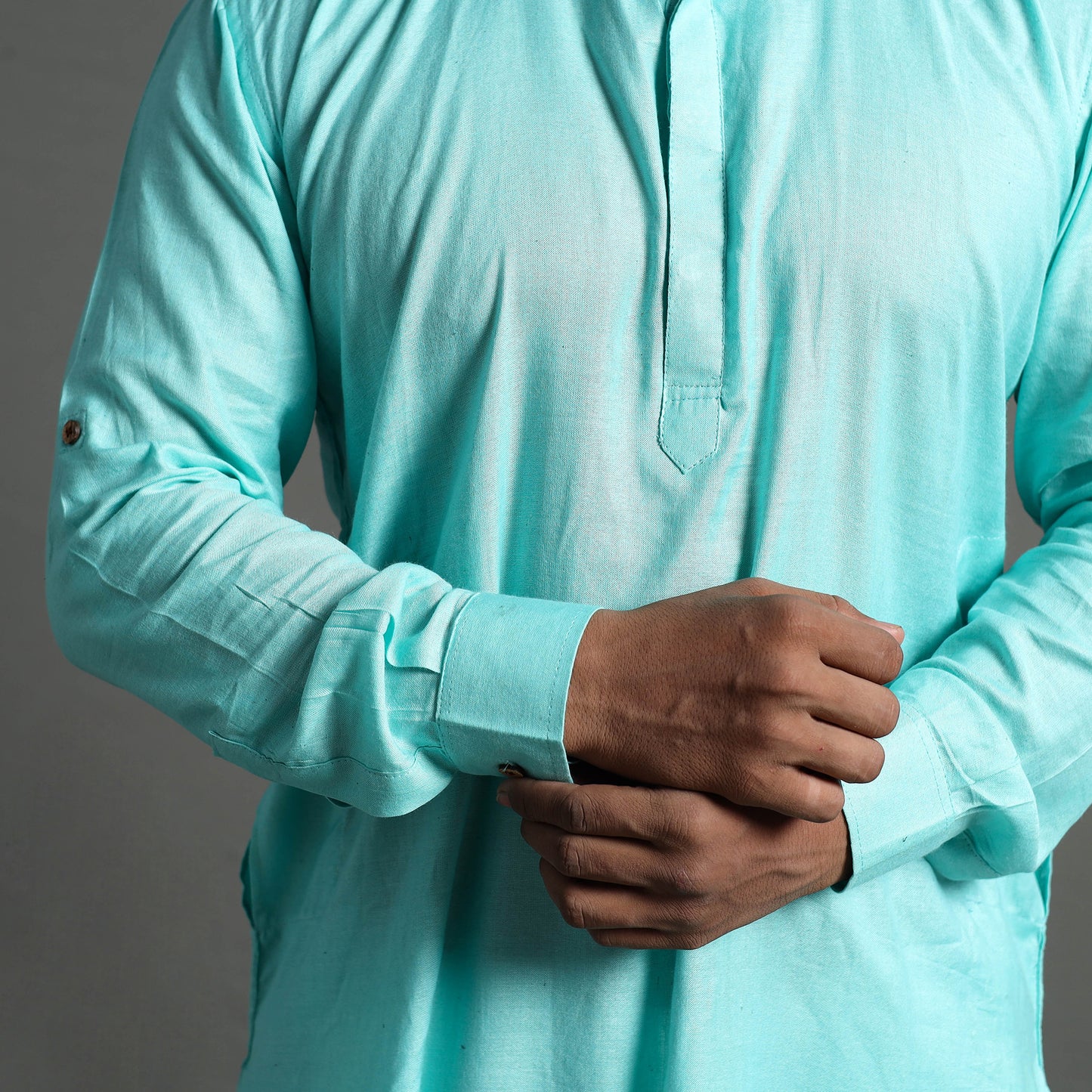 Aqua Green - Linen Viscose Plain Men Long Pathani Kurta