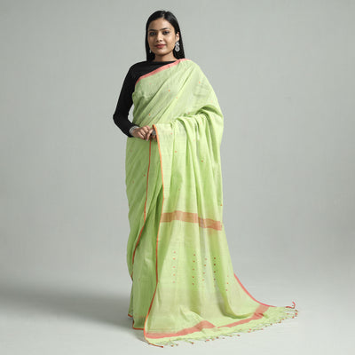 Green - Srikakulam Handloom Jamdani Buti Cotton Saree with Tassels