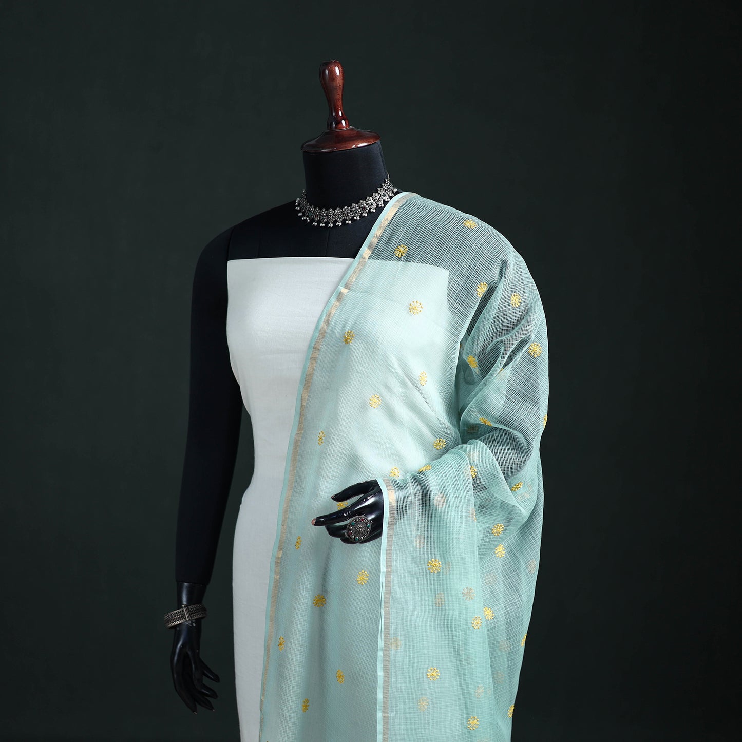Kota Doria Cotton Embroidered Plain Dupatta 15