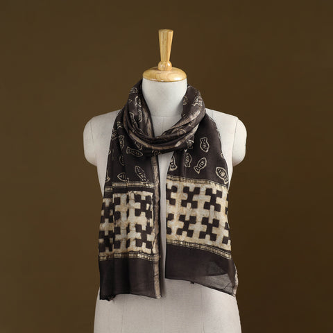 Brown - Pipad Hand Block Print Natural Dyed Chanderi Silk Handloom Stole 53