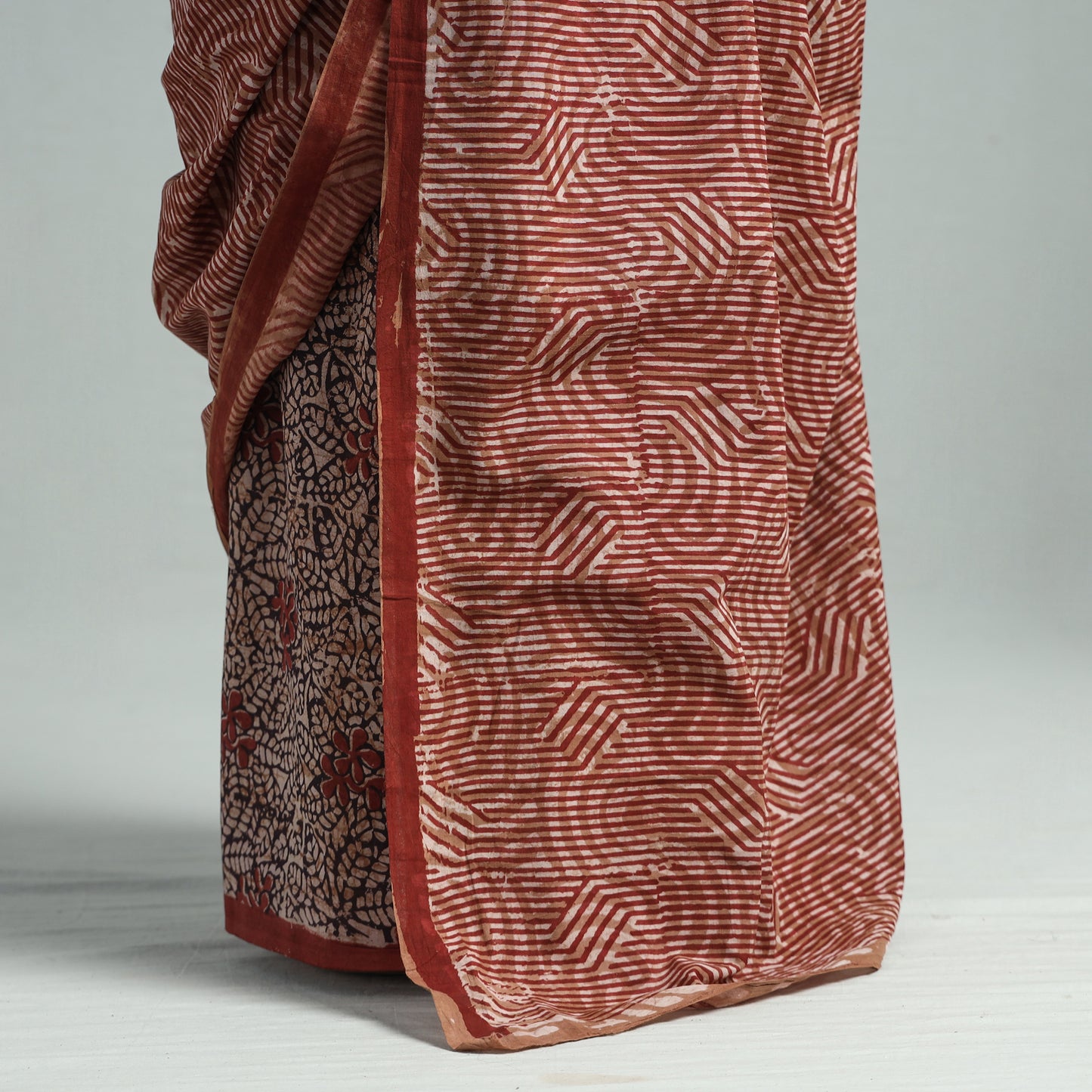 Maroon - Bindaas Art Block Printed Natural Dyed Cotton Saree 38