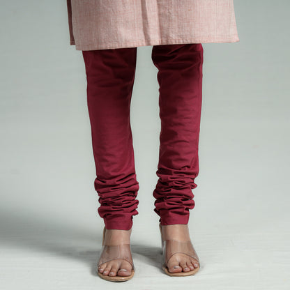 Maroon - Pink - Plain Dyed Cotton Ankle Length Churidar