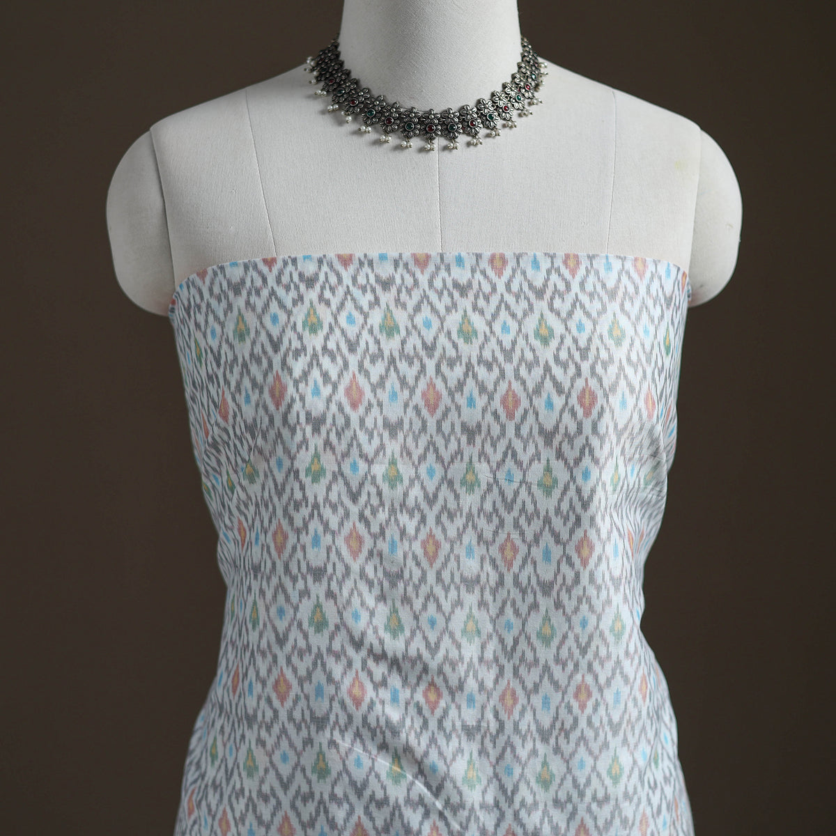Pochampally Ikat Handloom Sico Unstitched Dress Material: Kurta with Mulberry Silk Dupatta 38