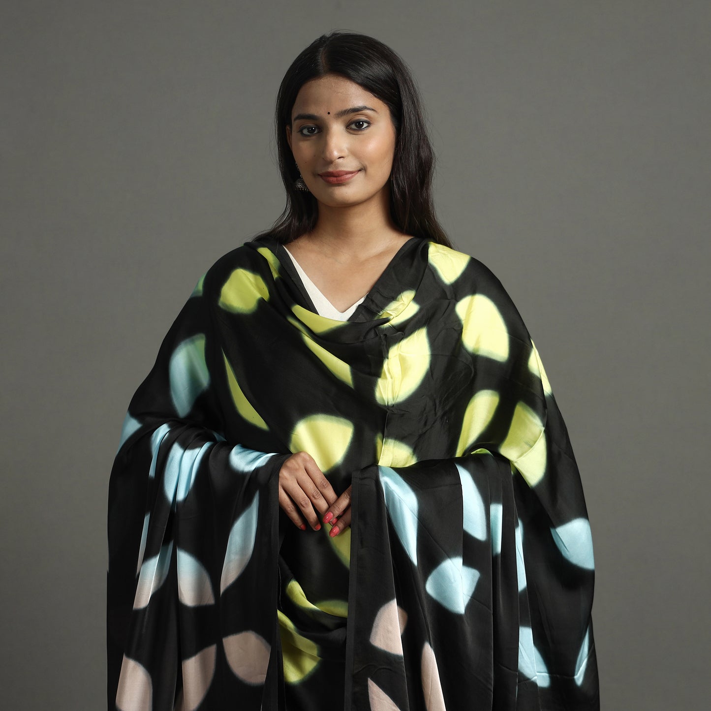 Multicolor - Shibori Clamp Dyed Modal Silk Dupatta with Zari Border 11