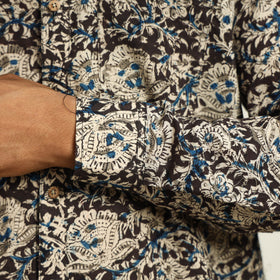 Black - Kalamkari Block Printed Cotton Men Full Sleeve Shirt 15