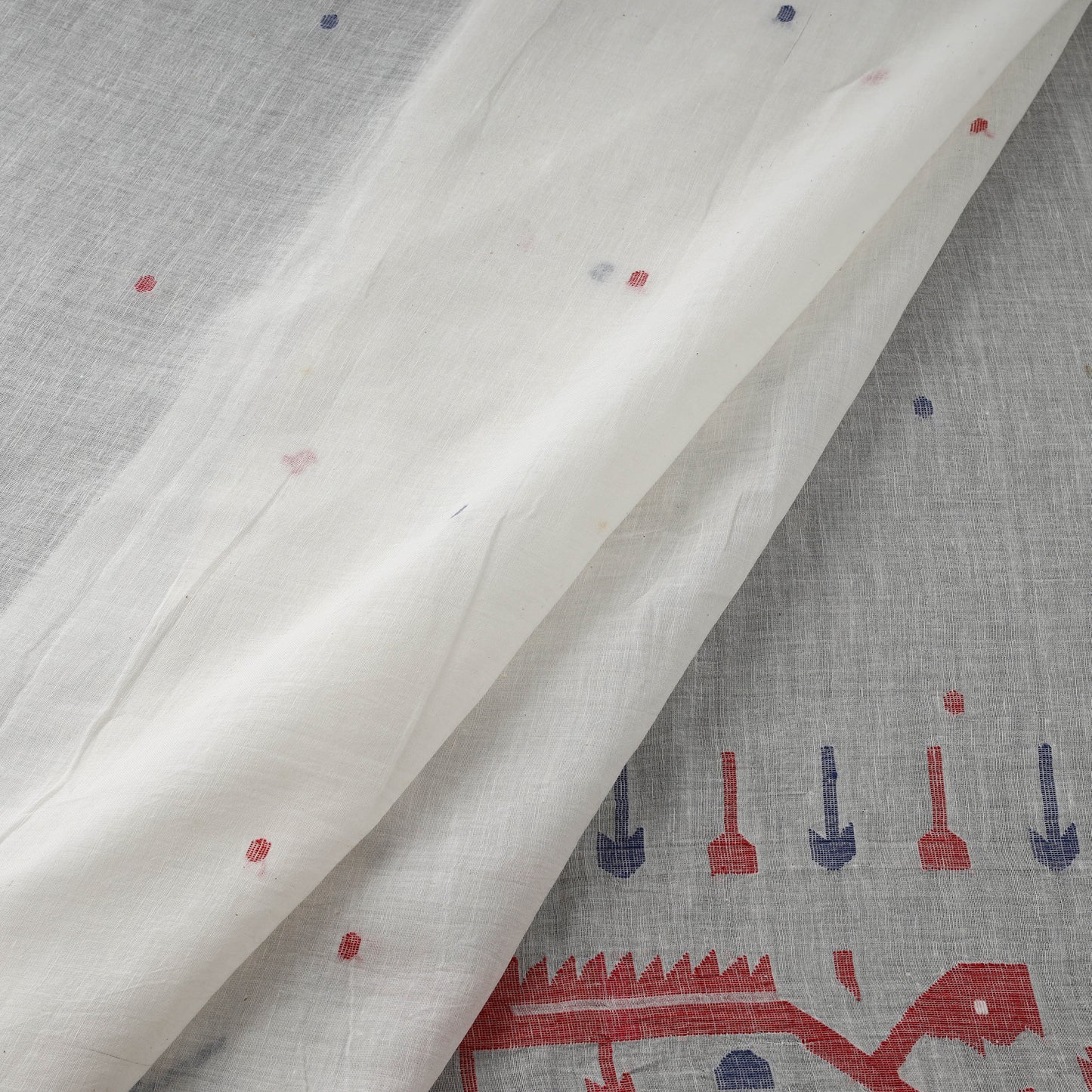 White - Pure Handloom Cotton Bengal Jamdani Fabric 06