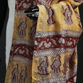 Yellow - Mata Ni Pachedi Handpainted Natural Dyed Chanderi Silk Handloom Dupatta 11