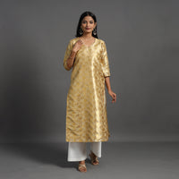 Beige - Cutwork Tissue Zari Jaal Banarasi Silk Kurta 05