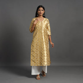 Buy Beige Cutwork Tissue Zari Jaal Banarasi Silk Kurta
