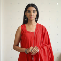 Nithya Red Cotton Flared Kurta with Palazzo & Dupatta Set