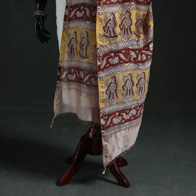 Yellow - Mata Ni Pachedi Handpainted Natural Dyed Chanderi Silk Handloom Dupatta 11