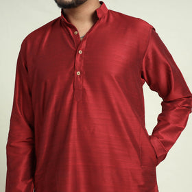 Buy Plain Dyed Slub Silk Men Long Kurta Online at iTokri.com