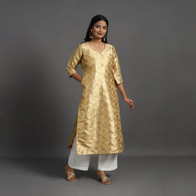 Buy Beige Cutwork Tissue Zari Jaal Banarasi Silk Kurta