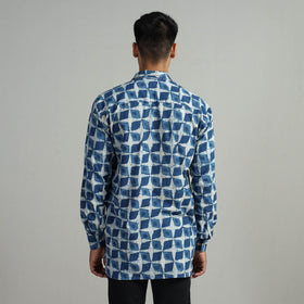 Blue - Indigo Block Printed Cotton Men Full Sleeve Shirt 16