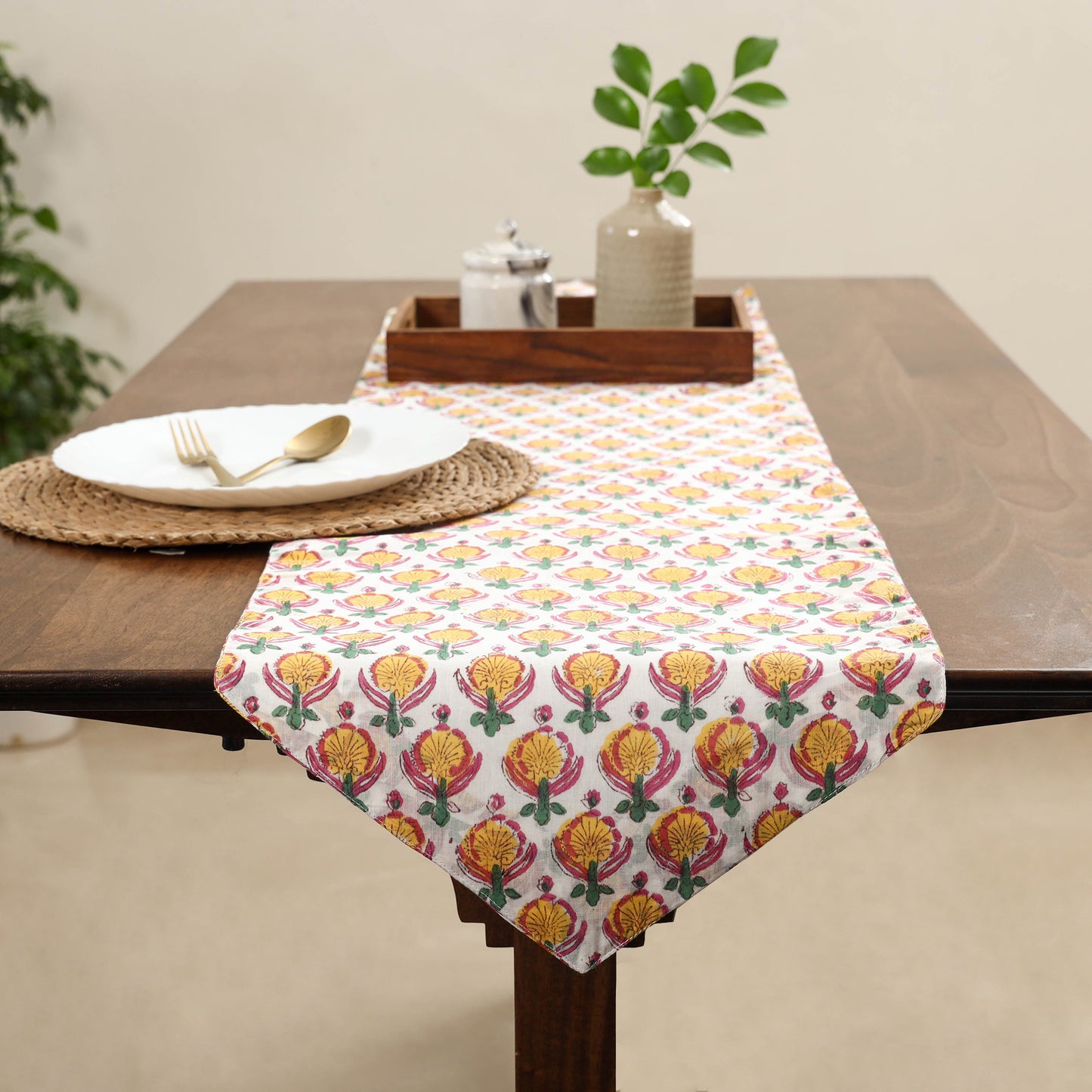 Yellow Handcrafted Cotton Table Runner