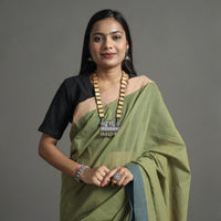 Green - Pure Handloom Natural Dyed Missing Plain Cotton Saree 13