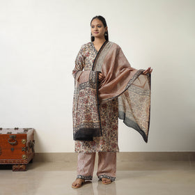 Buy Beige Chanderi Silk Hand Block Bagru Print Kurta Set