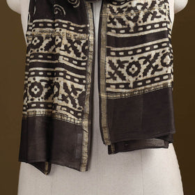 Brown - Pipad Hand Block Print Natural Dyed Chanderi Silk Handloom Stole 54