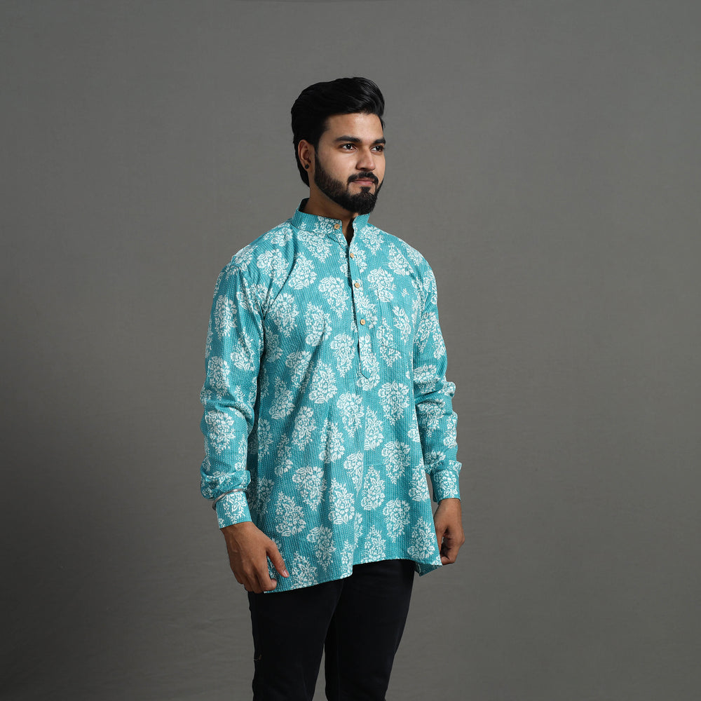 Kantha Stitch Cotton Short Sanganeri Kurta for Men 03