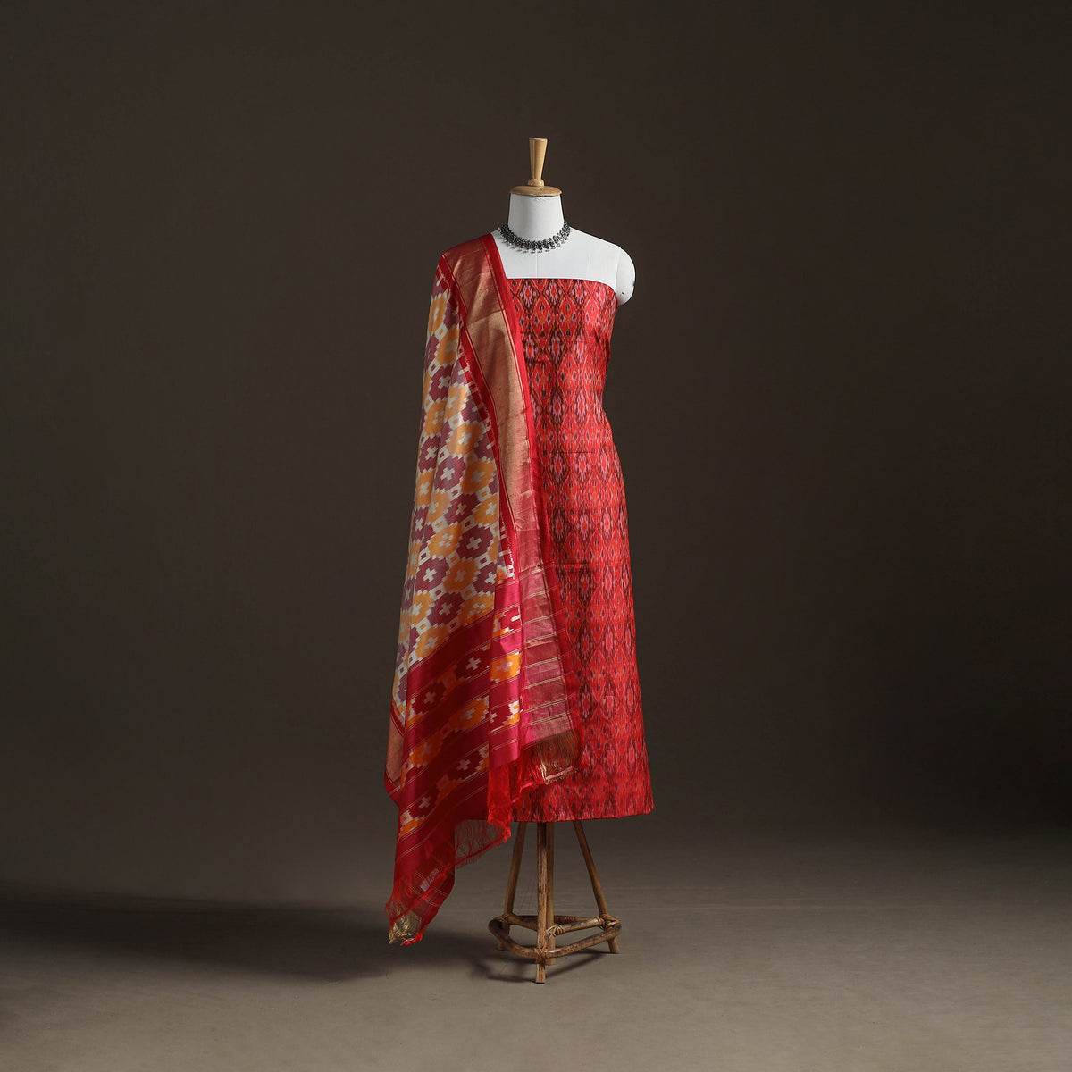 Pochampally Ikat Handloom Sico Unstitched Dress Material: Kurta with Mulberry Silk Dupatta 39