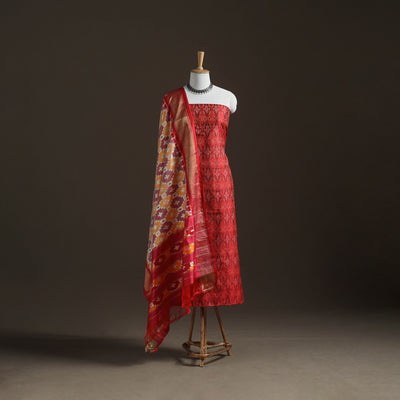 Pochampally Ikat Handloom Sico Unstitched Dress Material: Kurta with Mulberry Silk Dupatta 39