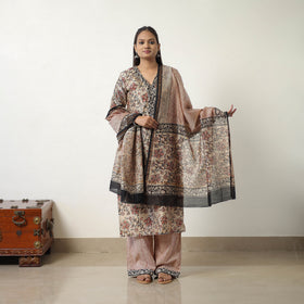Buy Beige Chanderi Silk Hand Block Bagru Print Kurta Set