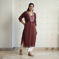 Maroon - Traditional Cotton Khun Straight Kurta for Women 12