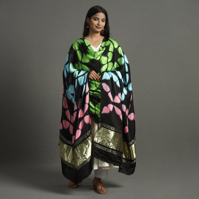 Multicolor - Shibori Clamp Dyed Modal Silk Dupatta with Zari Border 12