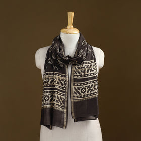 Brown - Pipad Hand Block Print Natural Dyed Chanderi Silk Handloom Stole 54