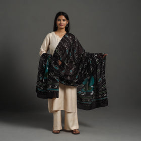  Black Cotton Hand Batik Print Dupatta