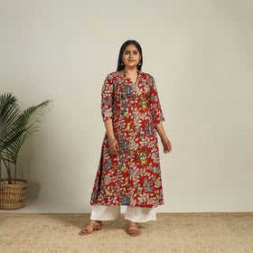 Buy Red Printed Cotton A-Line Kalamkari Kurta
