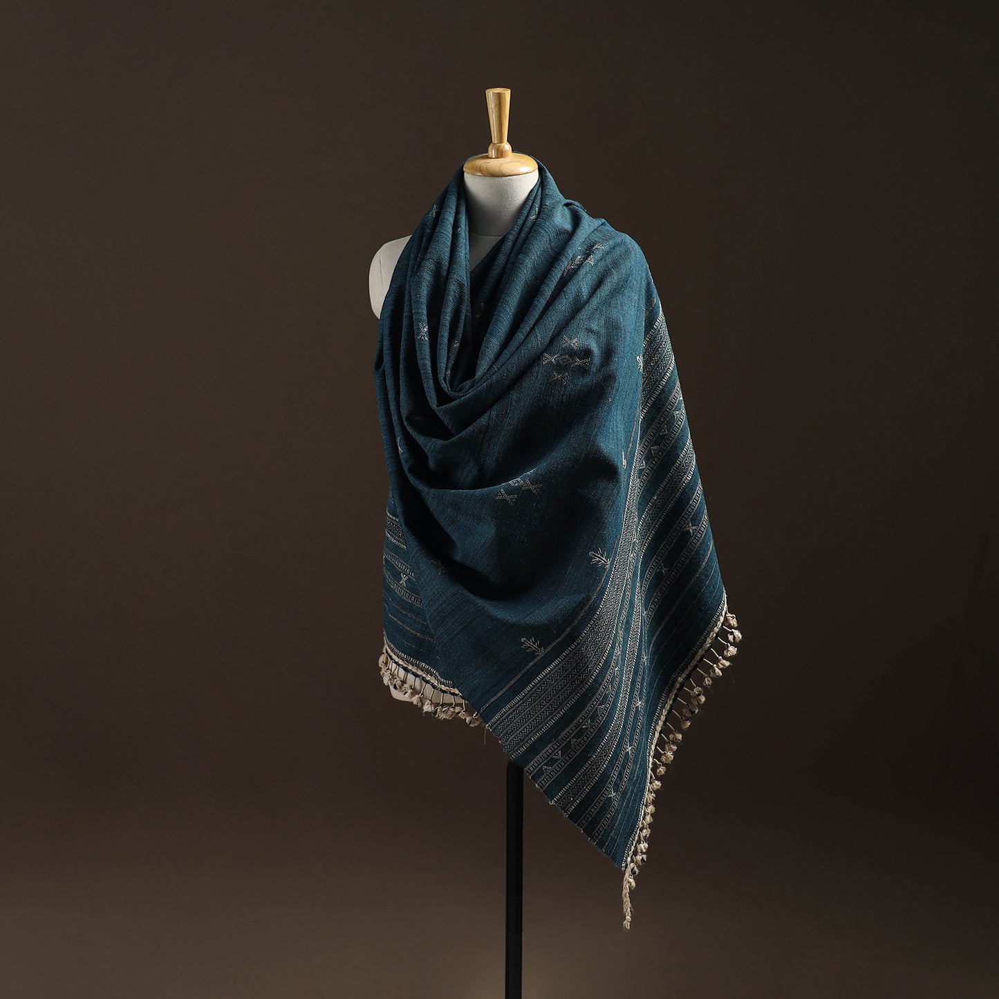 Kutch Bhujodi Handspun Handwoven Merino Wool x Katia Silk Chomuk Buta Shawl 06