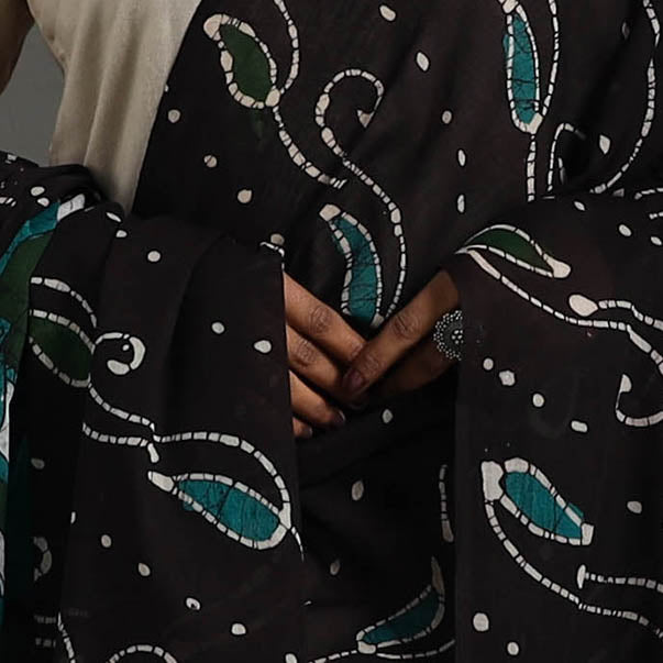  Black Cotton Hand Batik Print Dupatta