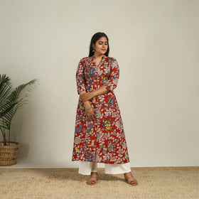 Buy Red Printed Cotton A-Line Kalamkari Kurta
