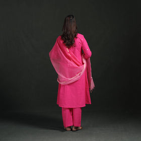 Plain Slub Cotton Hand Embroidered Suit Set with Dupatta for women 08