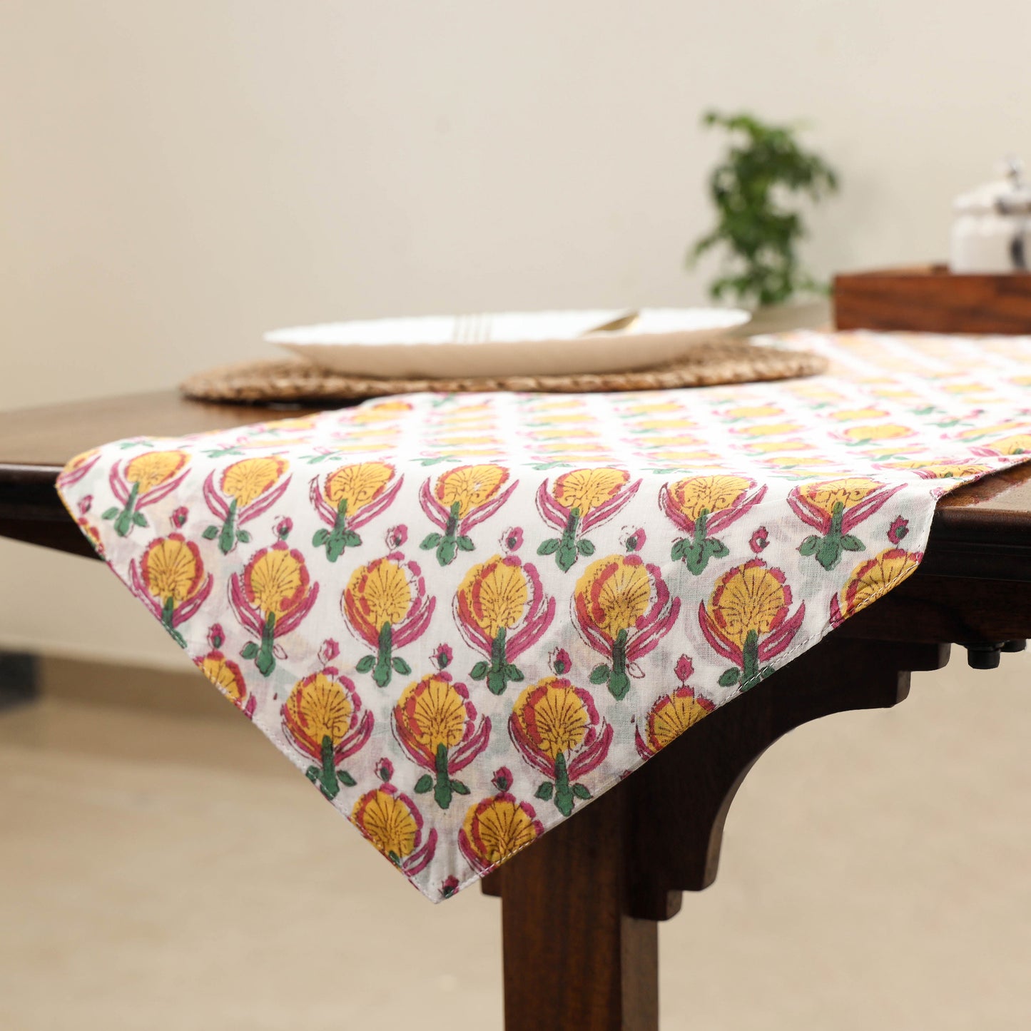 Yellow Handcrafted Cotton Table Runner