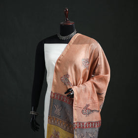Peach - Mata Ni Pachedi Handpainted Natural Dyed Chanderi Silk Handloom Dupatta 12