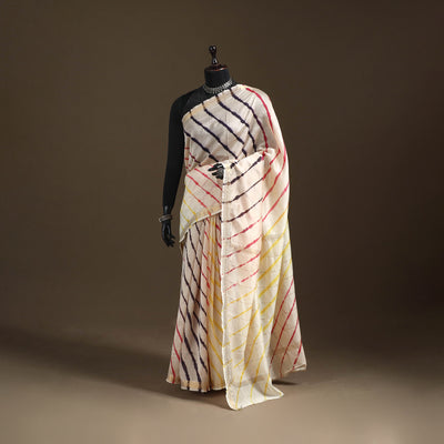 Chanderi Silk Leheriya Tie-Dye Saree with Zari Border 10