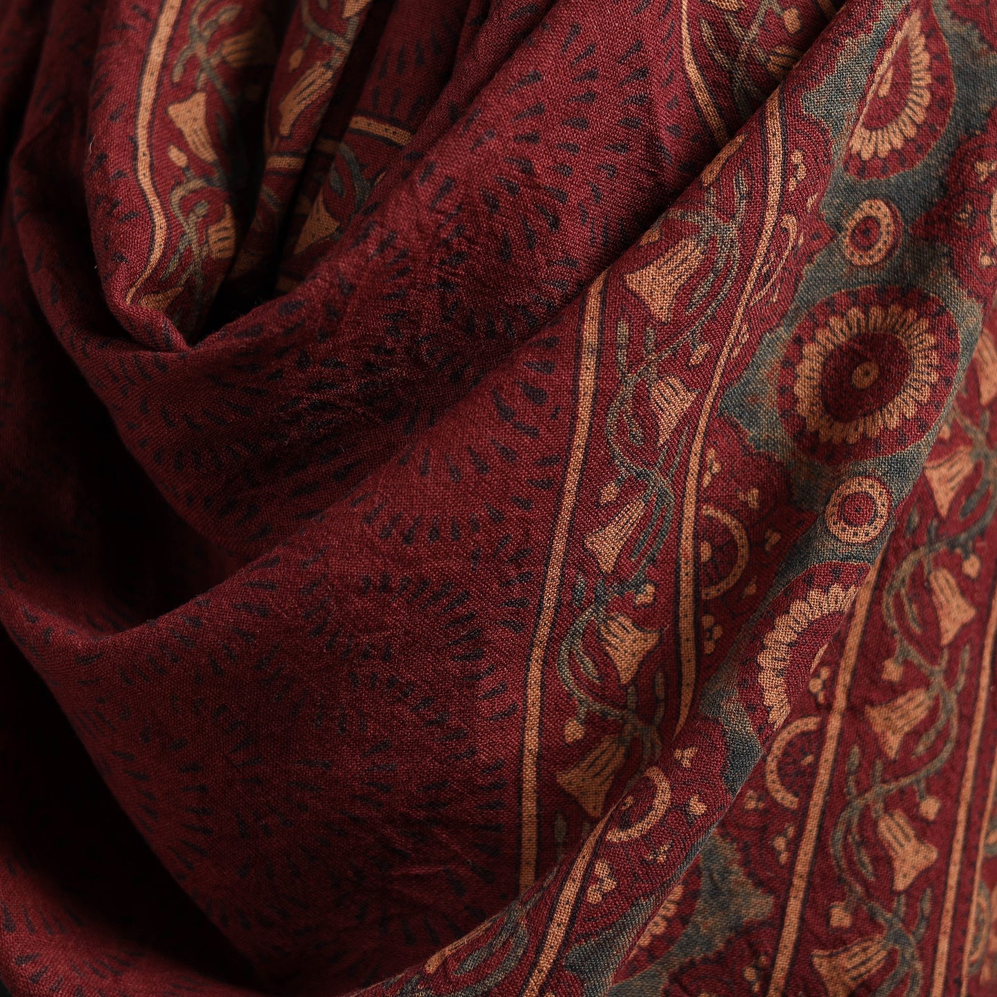 Ajrakh Hand Block Print Natural Dyed Handwoven Acrylic Wool Shawl 18