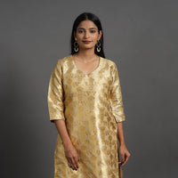 Beige - Cutwork Tissue Zari Jaal Banarasi Silk Kurta 05