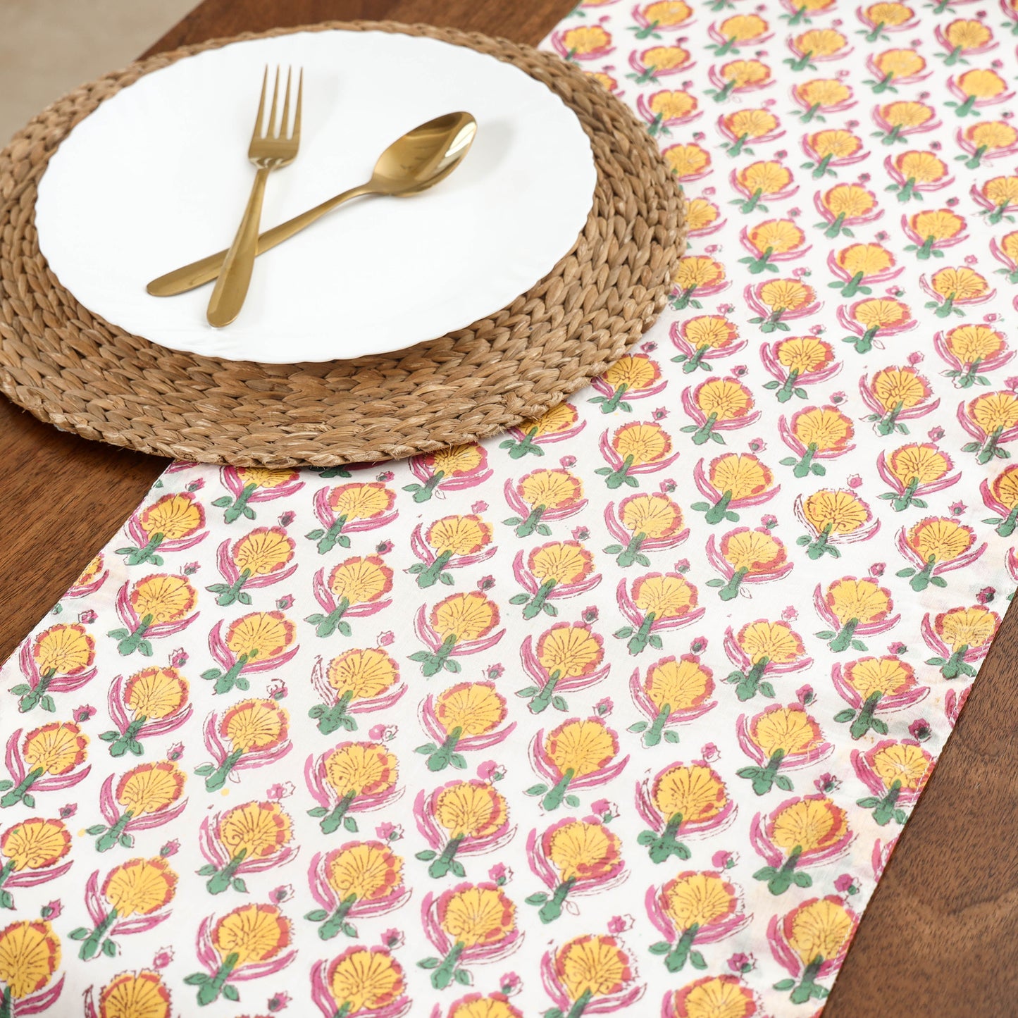 Yellow Handcrafted Cotton Table Runner