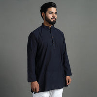 Blue - Plain Handloom Cotton Men Short Kurta