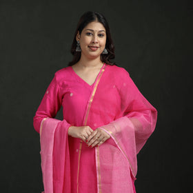Plain Slub Cotton Hand Embroidered Suit Set with Dupatta for women 08
