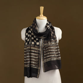 Brown - Pipad Hand Block Print Natural Dyed Chanderi Silk Handloom Stole 55