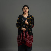 Black - Mirror Work Handwoven Bagida Bandhani Wool Shawl 10