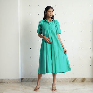 Nithya Aqua Blue Slub Silk Plain Dress