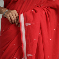 Red - Handloom Cotton Phulia Jamdani Saree with Tassels 15