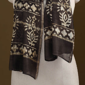 Brown - Pipad Hand Block Print Natural Dyed Chanderi Silk Handloom Stole 56